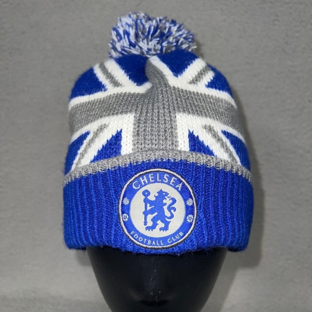 Chelsea Football Club Hat Soccer Knit Ribbed Cuffed Pom Beanie OSFA *Rare*